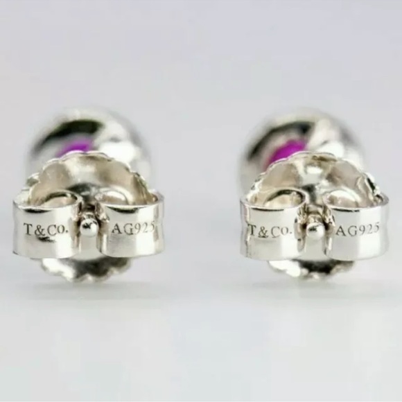 Tiffany & Co 925 Silver Elsa Peretti Pink Ruby By Yard Earrings w/ Pouch - Picture 3 of 4